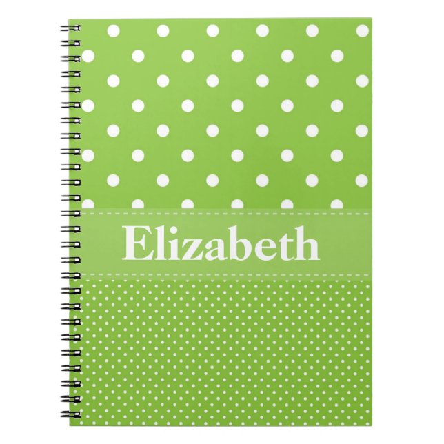 Caderno Espiral Bolinhas personalizadas, verde e branco (Frente)