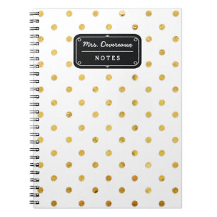 Caderno Espiral Bolinhas pretas & Dourados chiques à moda