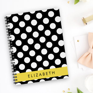 Caderno Espiral Bolinhas Pretas e Brancas, Pontas, Seu Nome