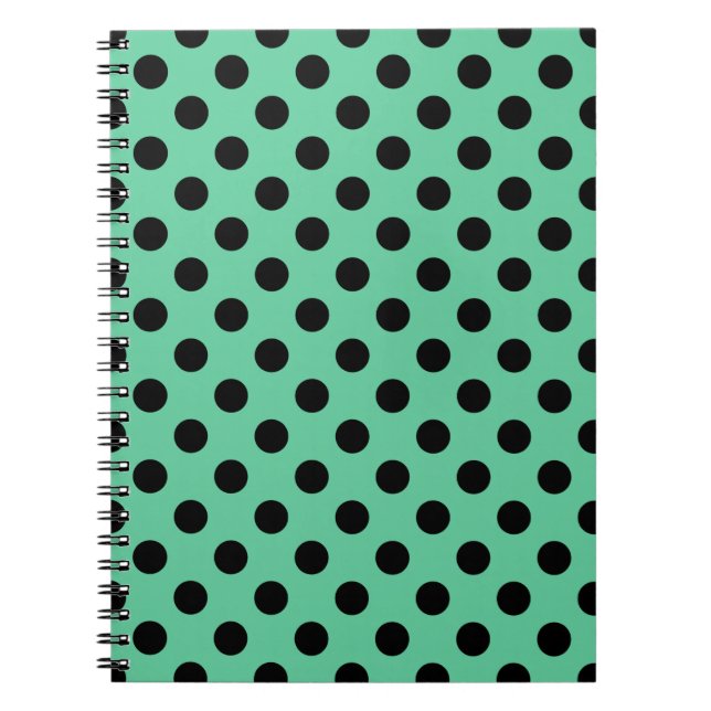 Caderno Espiral Bolinhas pretas em verde-menta (Frente)