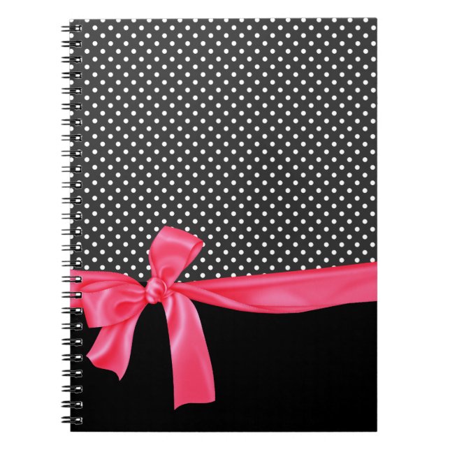 Caderno Espiral Bolinhas pretas femininos & arco cor-de-rosa de (Frente)