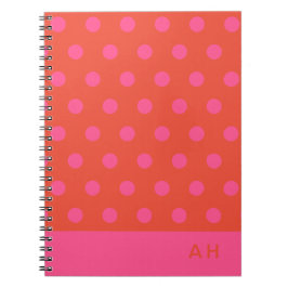 Caderno Espiral Bolinhas Rosa e Vermelho Monograma de cor laranja