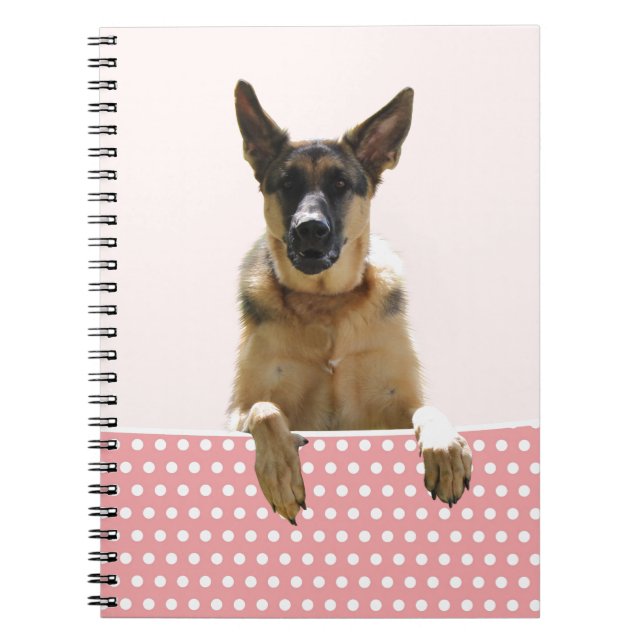 Caderno Espiral Bolinhas Rosa german shepherd (Frente)
