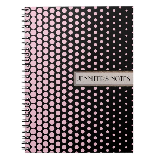 Caderno Espiral Bolinhas rosa rosa elegante preto moderno (Frente)