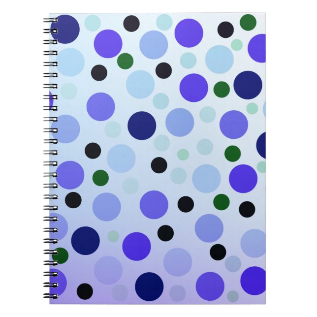 Caderno Espiral Bolinhas Roxas Azuis E Verdes, (Frente)
