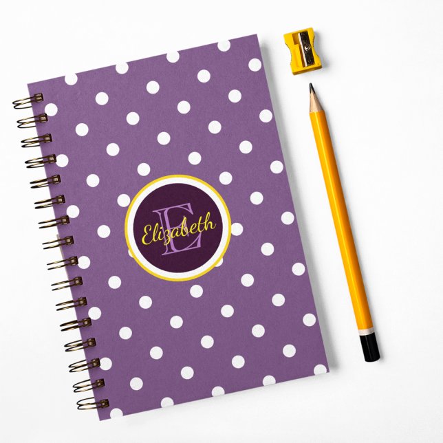 Caderno Espiral Bolinhas roxas monogramas (Criador carregado)