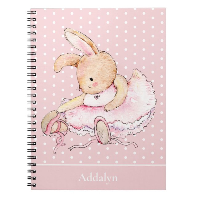 Caderno Espiral Bolinhas Tutu Cute Ballerina Bunny Coelho Rosa (Frente)