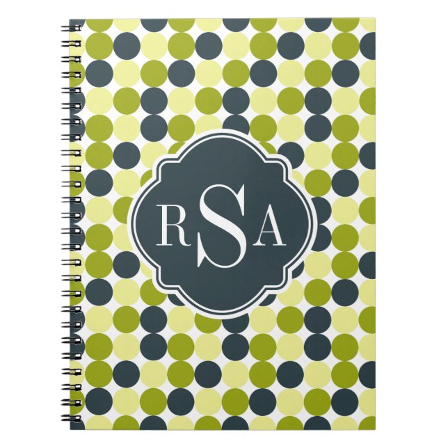 Caderno Espiral Bolinhas verdes e monograma azul (Frente)