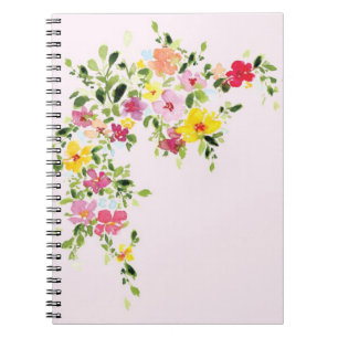 Caderno Espiral Bolinho de anotações floral cor-de-rosa