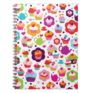 Caderno Espiral Bolo bonito do copo e pote do chá