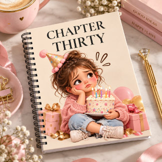 Caderno Espiral Bolo de Aniversário de Menina Preocupada Fofo, 30º