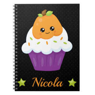 Caderno Espiral Bolo de Halloween de Abóbora Fofa e Pontinhos