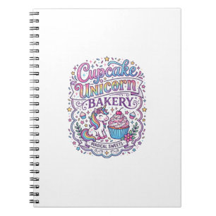 Caderno Espiral Bolo de Unicórnio Unicórnio Padaria Fundo Branco P