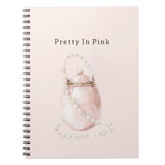 Caderno Espiral Bolsa de Pérolas Rosa Bege (Frente)