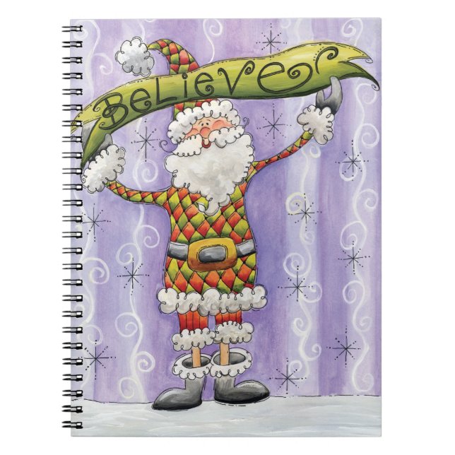 Caderno Espiral Bom Natal de Cartoon, acredito em Papai Noel (Frente)