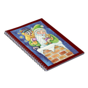 Caderno Espiral Bom Natal, Papai Noel em Chaminé com Brinquedos