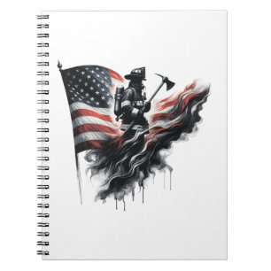 Caderno Espiral Bombeiro americano. Bandeira dos Estados Unidos.