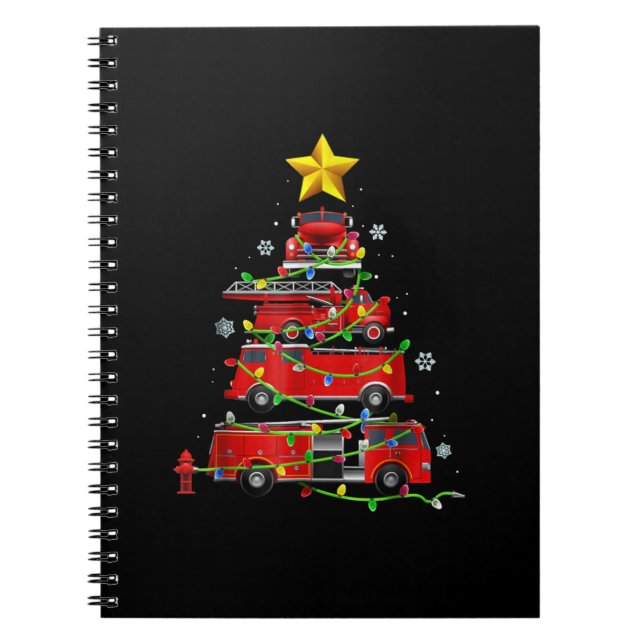 Caderno Espiral Bombeiro Caminhão Árvores de Natal Mulheres (Frente)