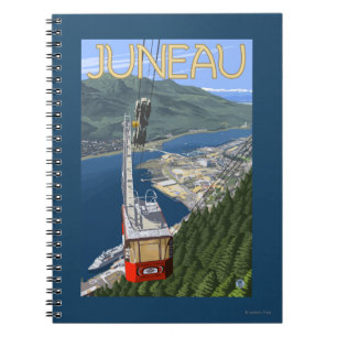 Caderno Espiral Bonde sobre poster das viagens vintage de Juneau,