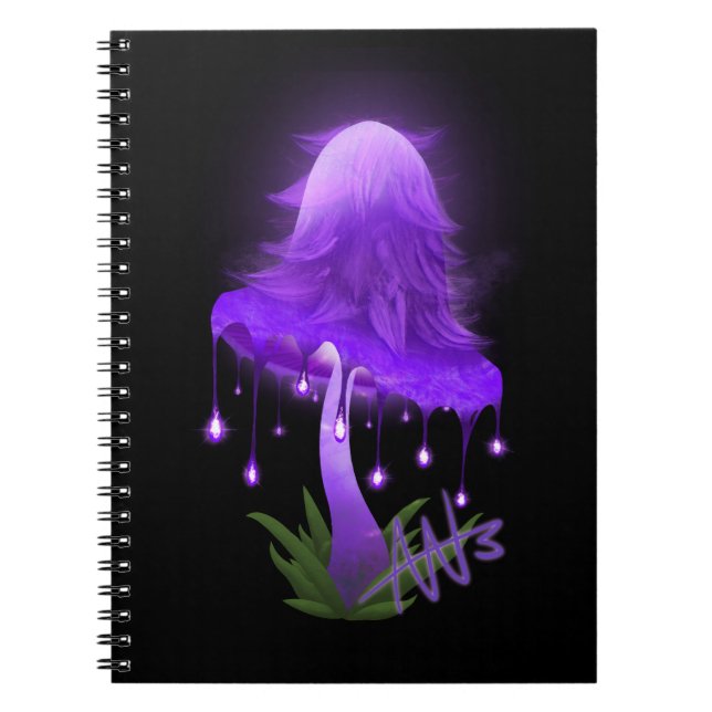 Caderno Espiral Boné de tinta elegante, brilhando em cogumelo roxo (Frente)