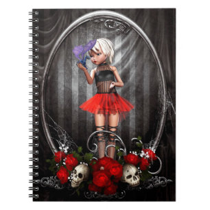 Caderno Espiral Boneca Bonita com Dragão e Crânios