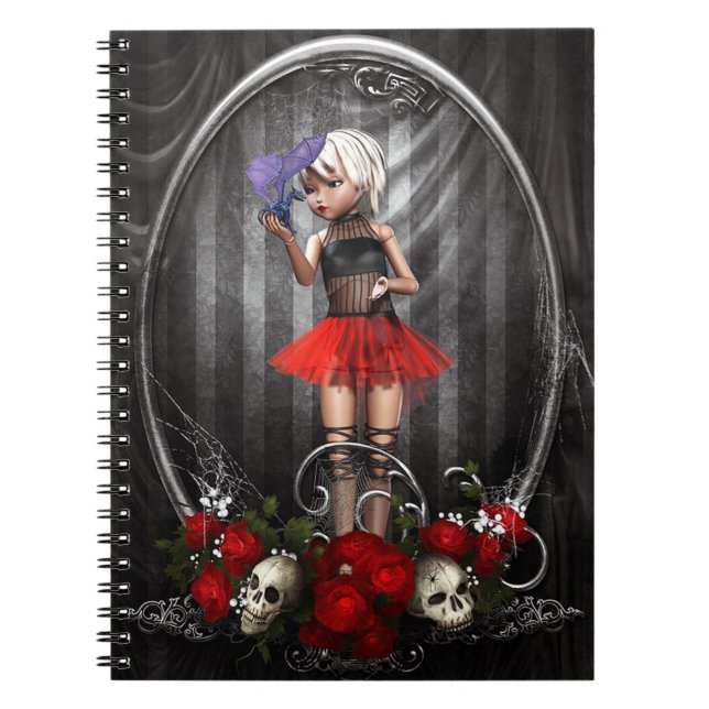 Caderno Espiral Boneca Bonita com Dragão e Crânios (Frente)