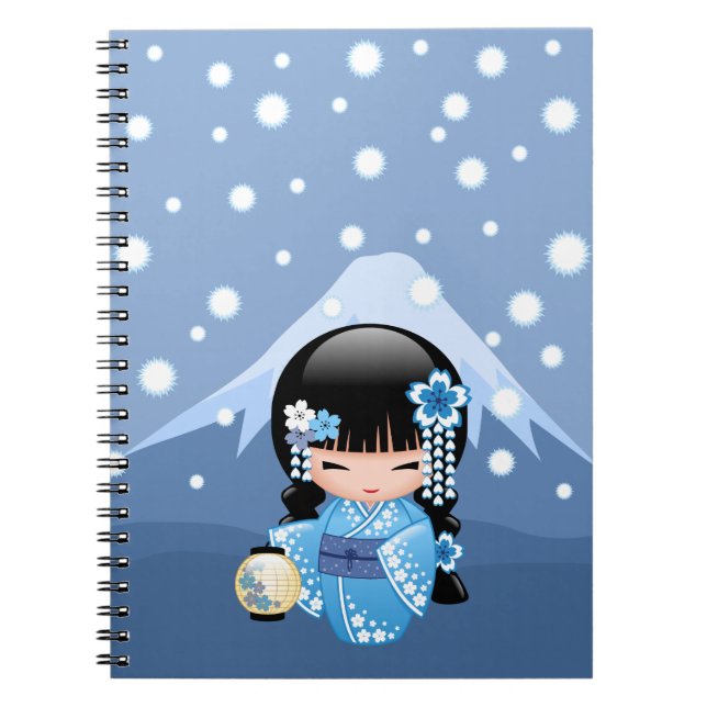 Caderno Espiral Boneca de inverno Kokeshi - Garota Geisha Blue Mou (Frente)
