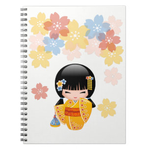 Caderno Espiral Boneca de Kokeshi do verão - menina de gueixa
