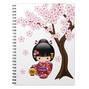 Caderno Espiral Boneca de Sakura Kokeshi - menina de gueixa