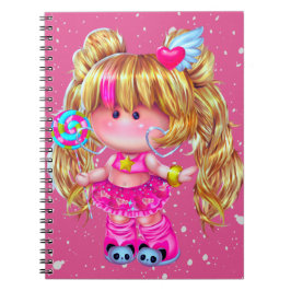 Caderno Espiral Boneca Kawaii rosa-branca