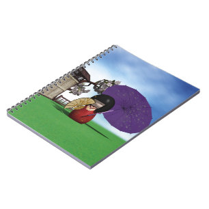 Caderno Espiral Boneca Kokeshi Japonesa Arte de Flor de Cerejeira