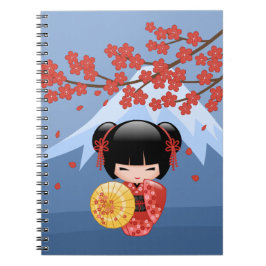 Caderno Espiral Boneca Red Sakura Kokeshi - Garota Gisha Bonita