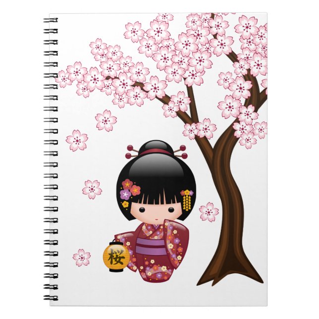 Caderno Espiral Boneca Sakura Kokeshi - Garota Geisha Japonesa Bon (Frente)