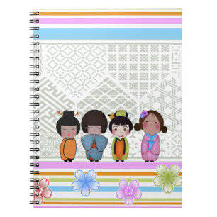 Caderno Espiral bonecas do kokeshi
