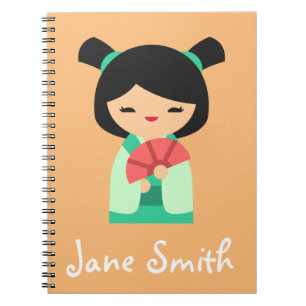 Caderno Espiral Bonecas japonesas cor-de-rosa Kokeshi