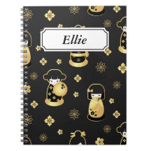 Bonecas japonesas douradas pretas elegantes