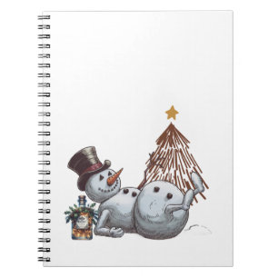 Caderno Espiral Boneco de neve bêbado com uma garrafa de uísque.