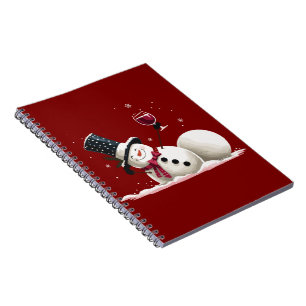 Caderno Espiral Boneco de Neve Com Presente de Natal com Vinho Fér