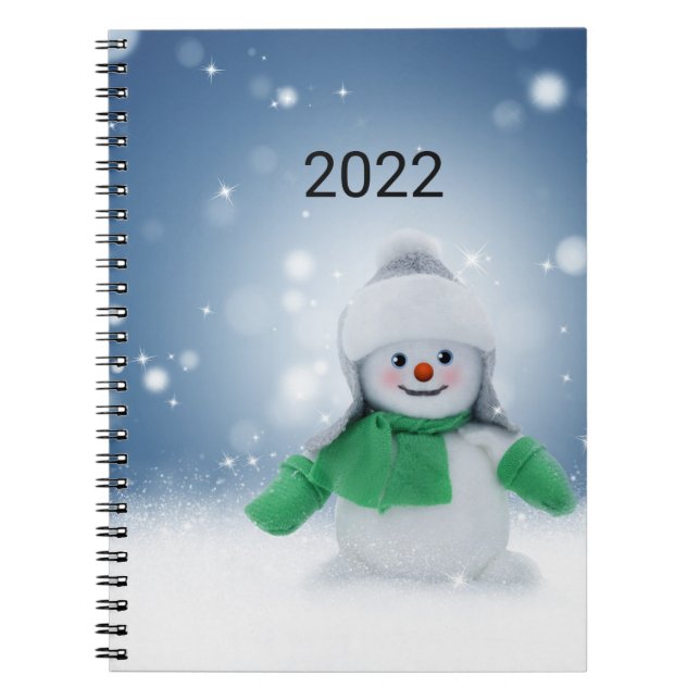Caderno Espiral Boneco de neve com um cachecol verde  (Frente)