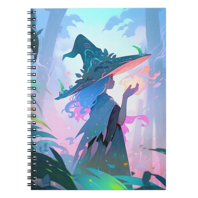 Caderno Espiral Bonita Anime Bruxa Fantasia Art (Frente)
