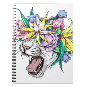 Caderno Espiral Bonita cabeça de gato selvagem de desenho em uma c