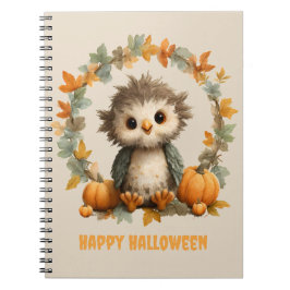Caderno Espiral Bonita Coruja Pumpkin Feliz Design de Halloween