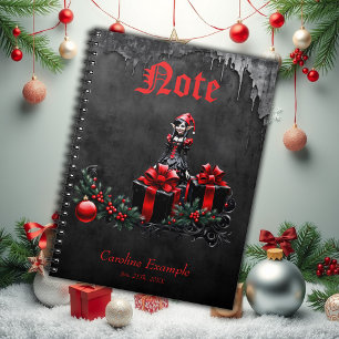Caderno Espiral Bonita Elfo de Natal Gótico.