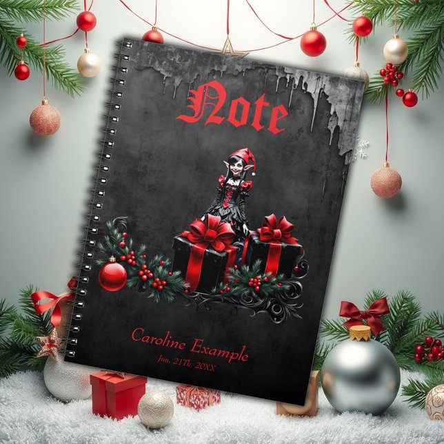 Caderno Espiral Bonita Elfo de Natal Gótico. (Criador carregado)