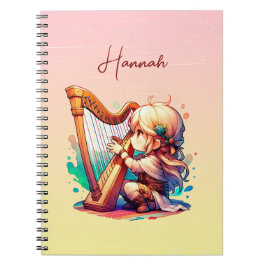 Caderno Espiral Bonita Garota Chibi Jogando Harp Personalizada