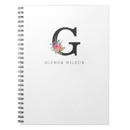 Caderno Espiral Bonita Girassol Floral Aquarela Boho Monograma Ros