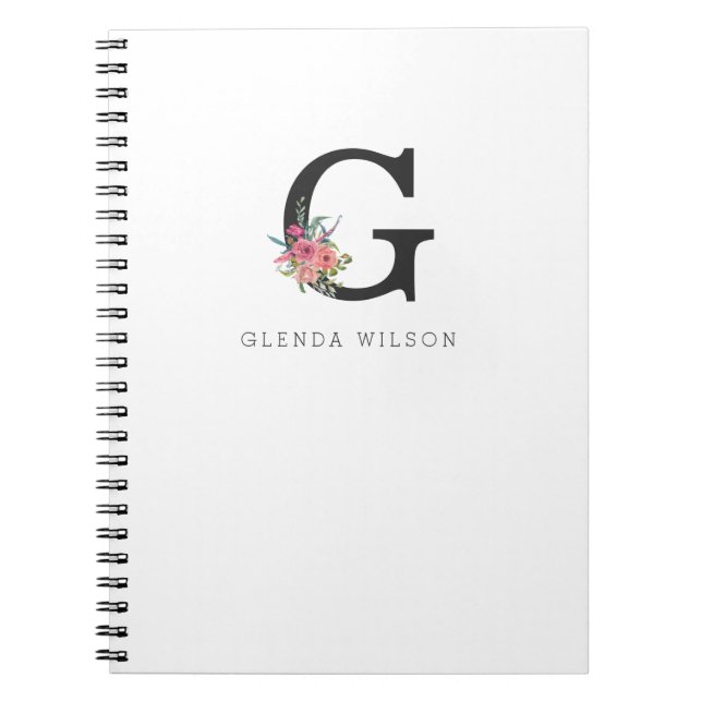 Caderno Espiral Bonita Girassol Floral Aquarela Boho Monograma Ros (Frente)
