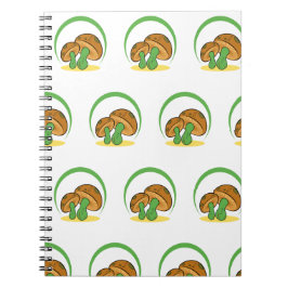 Caderno Espiral Bonita Marrom Cartoon Verde Mushroom Fungi Art