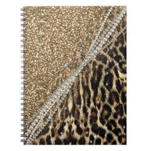 Caderno Espiral Bonita Menina Chic Leopard Animal Faux Impressão
