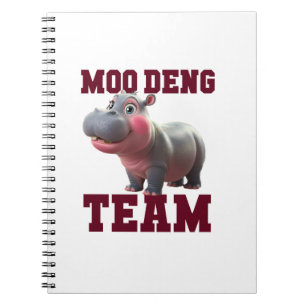 Caderno Espiral Bonita MOO DENG TEAM Baby Hippo Squad Girls Bestie